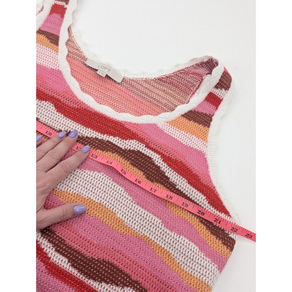 Loft Wavy Stripe Pink White Scoop Neck Knit Sweater Tank Top Blouse Size XL - Picture 3 of 5